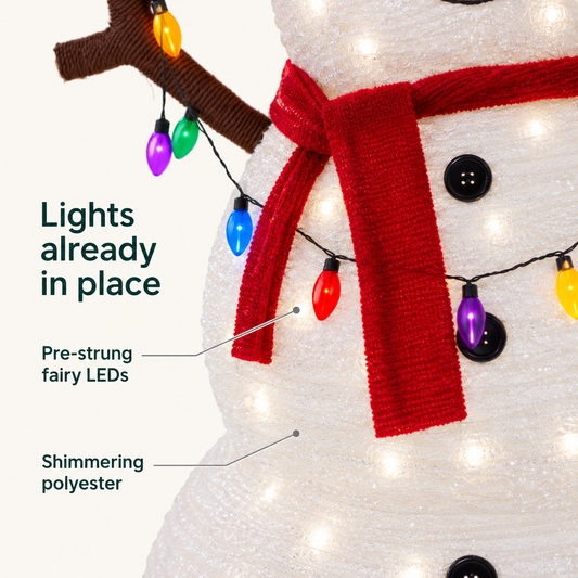 Close-up of pre-strung fairy LEDs, scarf and shimmering polyester