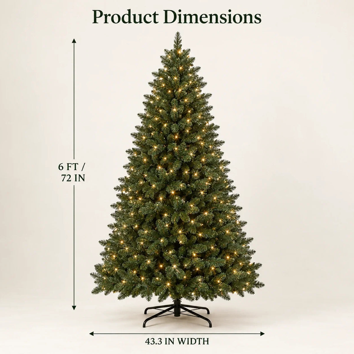 Holiday Glow 6FT tree dimensions 72 inches tall and 43.3 inches wide