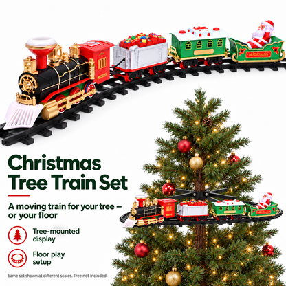 Christmas train set for tree-mounted displays or floor play