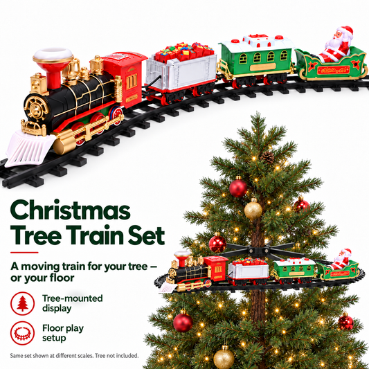 Christmas train set for tree-mounted displays or floor play
