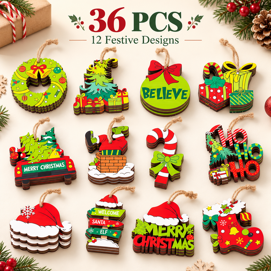 Merry Little Details – 36 Wooden Christmas Ornaments